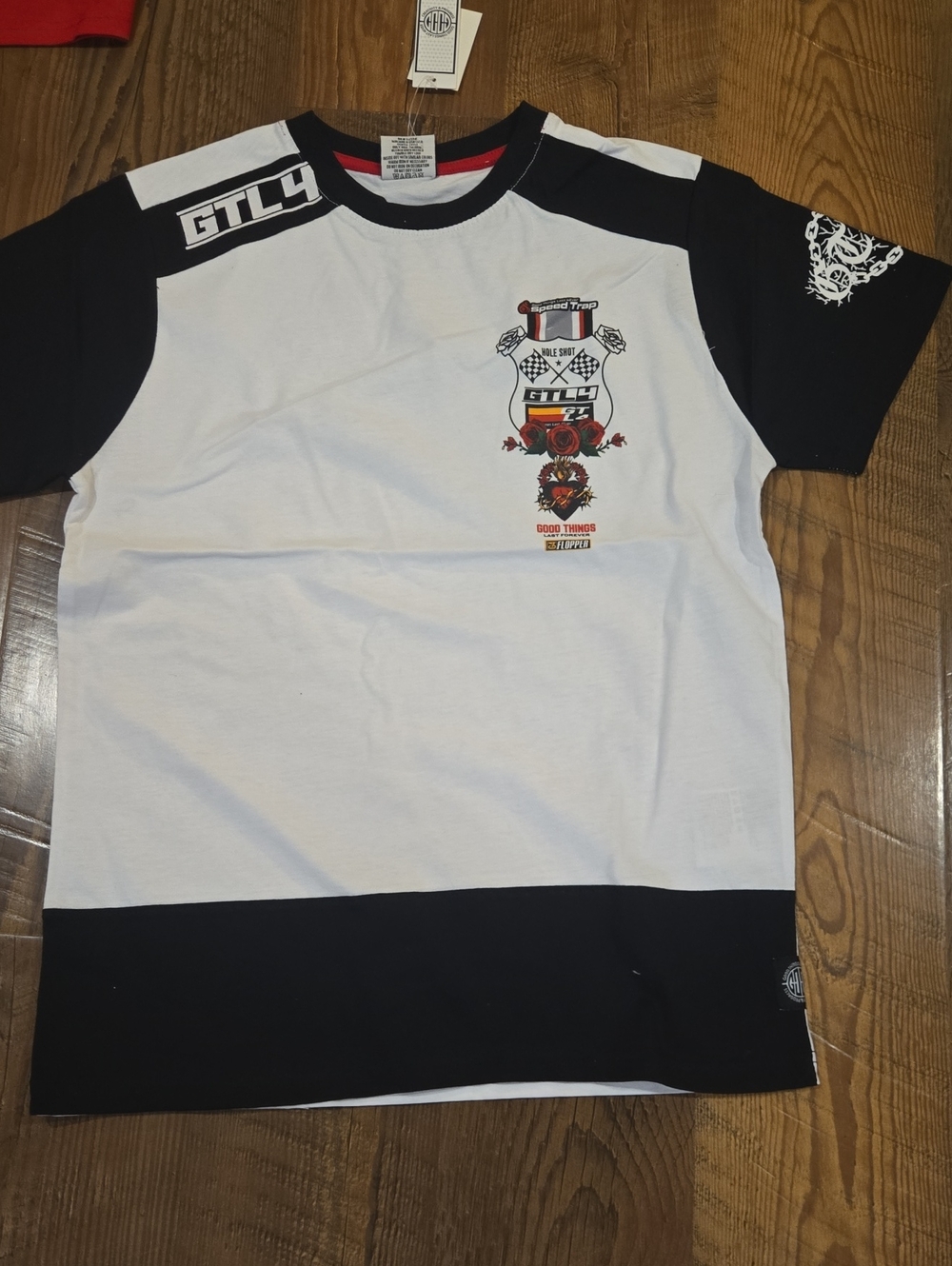 Boys' White and Black Graphic Short Sleeve Tee